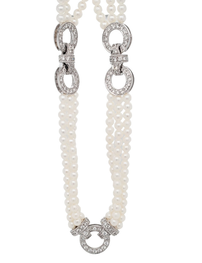 3 strand pearl necklace 18k white gold 