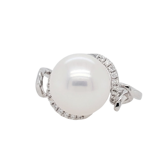 Pearl & diamond swirl ring 14k white gold