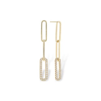 Diamond three link paper clip earrings 14k yellow gold