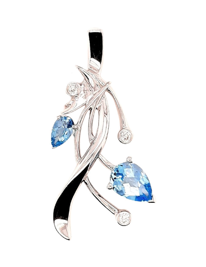 TQ Original blue topaz & diamond pendant, sterling silver