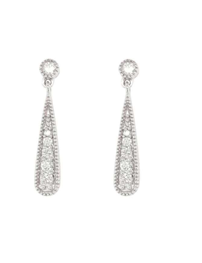 Diamond (0.15 ctw) drop dangle earrings 10k white gold 1.0 gr