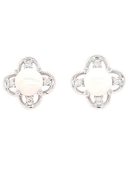 Floral Opal & diamond stud earrings 14k white gold