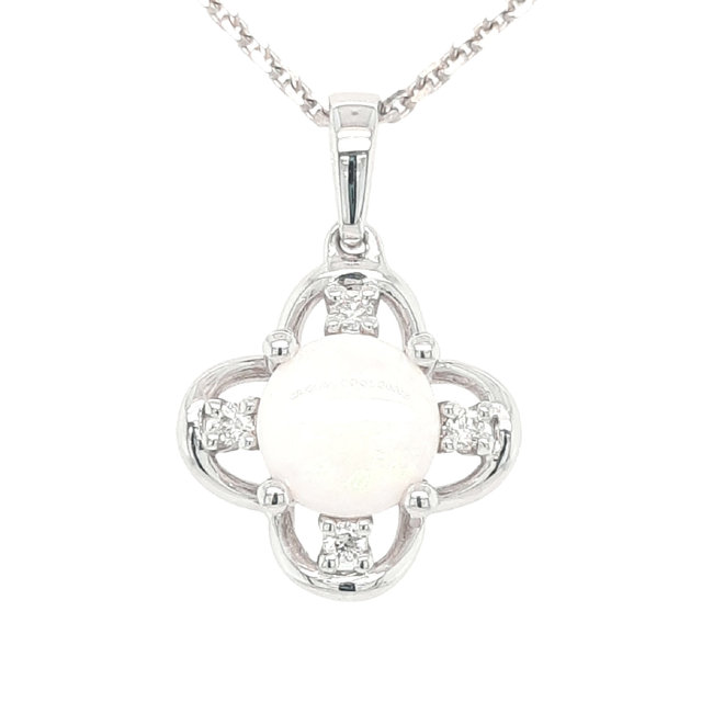 Floral Opal & diamond pendant 14k white gold