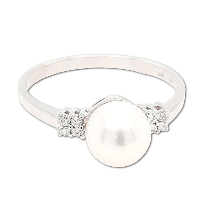 Pearl & diamond ring 14k white gold