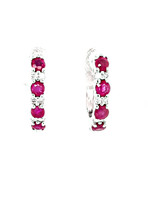 Ruby & diamond alternating huggy hoop earrings 14k white gold