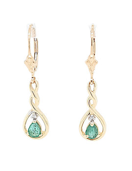 Emerald teardrop diamond accent dangle earrings 14k yellow gold