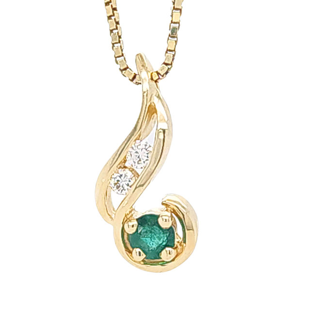 Emerald & diamond petite swirl pendant 14k yellow gold