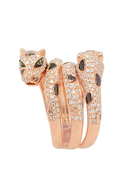 Diamond & emerald leopard ring 14k rose gold