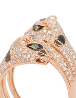 Diamond & emerald leopard ring 14k rose gold 7.2 gr