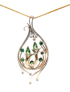 Lab Created Emerald Looped Pendant with Diamonds in Sterling Silver