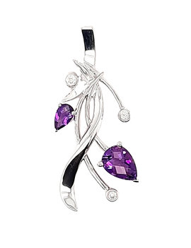 TQ Original Double Pear Amethyst and Diamond pendant, sterling silver