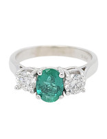 Emerald & diamond ring 14k white gold