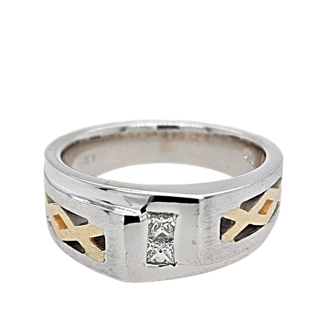 Diamond (0.25 ctw) men's ring 14k white & yellow gold 13.8 gr