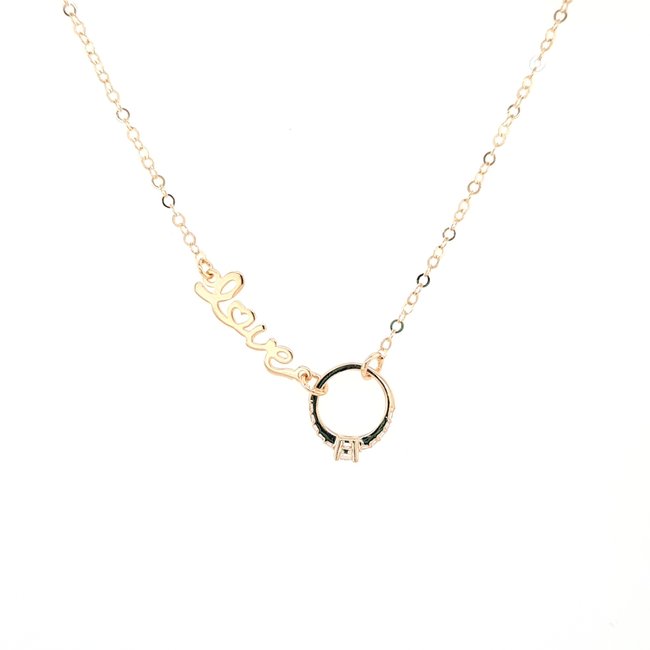 "Love" necklace w ring charm 18k yellow gold 2.3gr