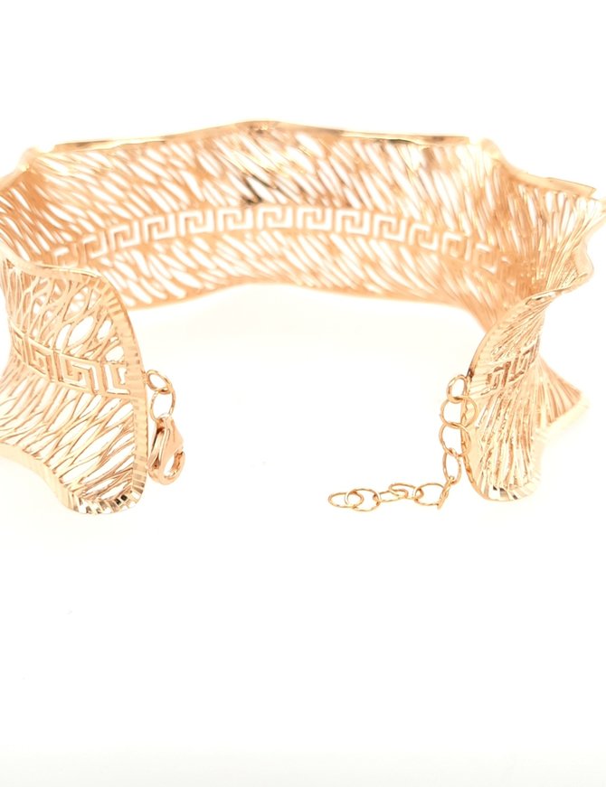 Greek key wide mesh cuff bracelet 18k yellow gold 23.1gr