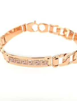 Greek key & curb link men's bracelet 18k white & yellow gold 21.7gr