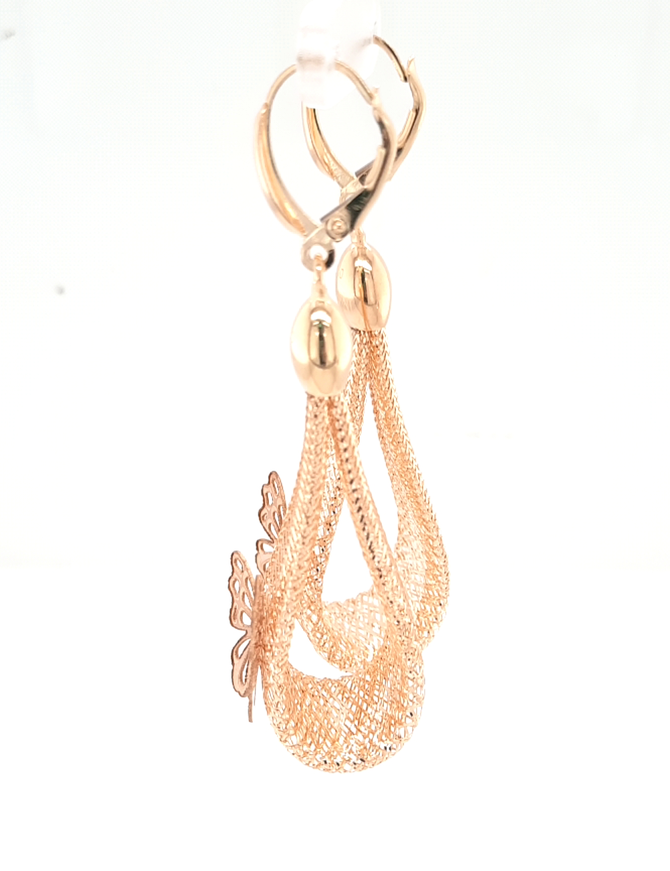 Butterfly mesh dangle earrings 18k yellow gold 6.4gr