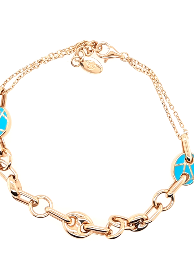 Multi-link blue enamel bracelet 18k yellow gold 7.8gr