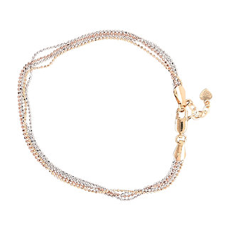 Tri-color diamond cut multi strand bracelet 18k rose, white, & yellow gold 3.8gr