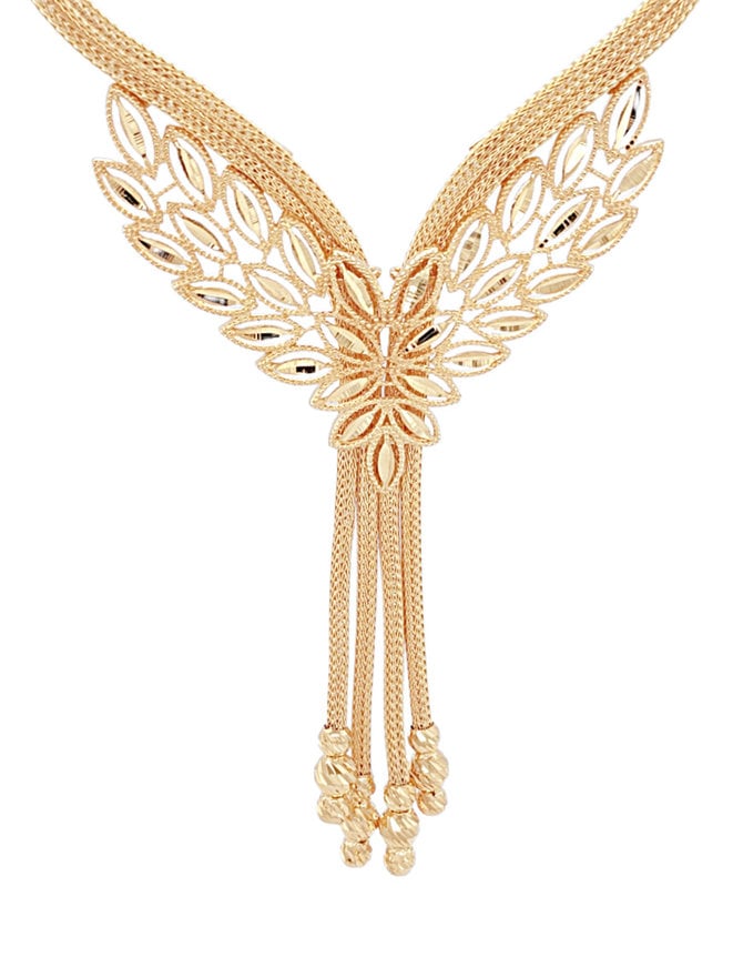 Marquise wing motif necklace & earrings set 18k yellow gold 22.4gr