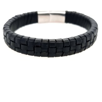 Black leather stainless steel gent's bracelet