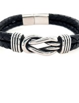 Infinity knot black leather stainless steel men's bracelet