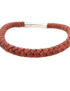 Braided brown leather stainless steel men's bracelet