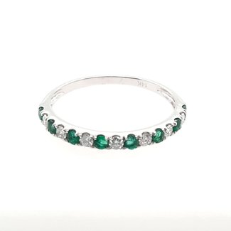 Emerald (0.28 ctw) & diamond (0.17 ctw) stackable ring 14k white gold