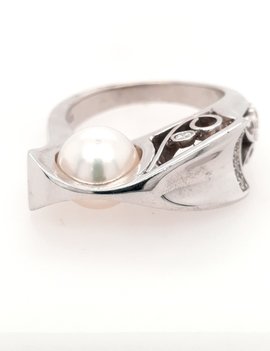 TQ Original south sea pearl & diamond  martini ring 14k whte gold