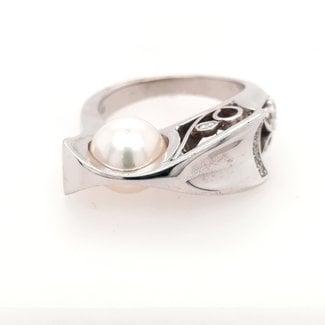 TQ Original south sea pearl & diamond  martini ring 14k whte gold