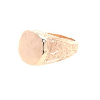 TQ original signet ring with floral side detail 14k yellow gold