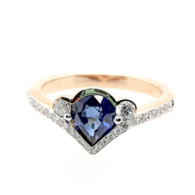 Sapphire ( 1.18 ct ) & diamond ( 0.27 ctw ) pear ring 14k yellow gold 3.5gr