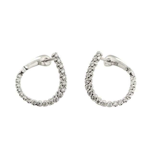 Diamond (0.50 ctw) illusion plate angled hoop earrings, 14k white gold