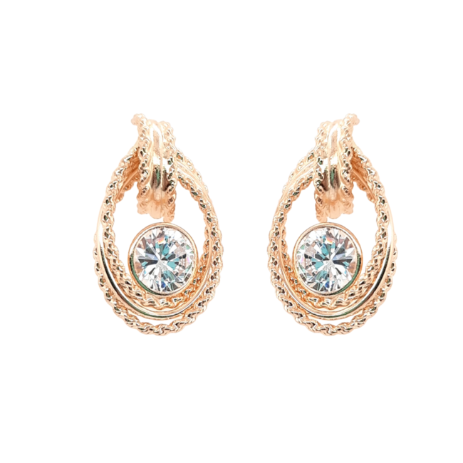 Rope earrings with CZ stones 14k yellow gold