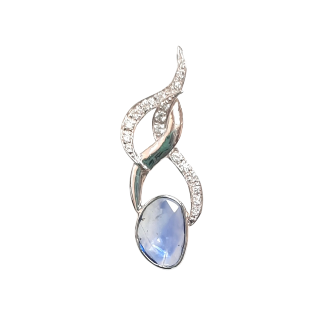 Free form blue sapphire & diamond pendant (2ctw) 14kwhite gold