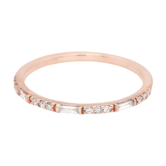 Diamond (0.15ctw) baguette/round stackable band 14k rose gold