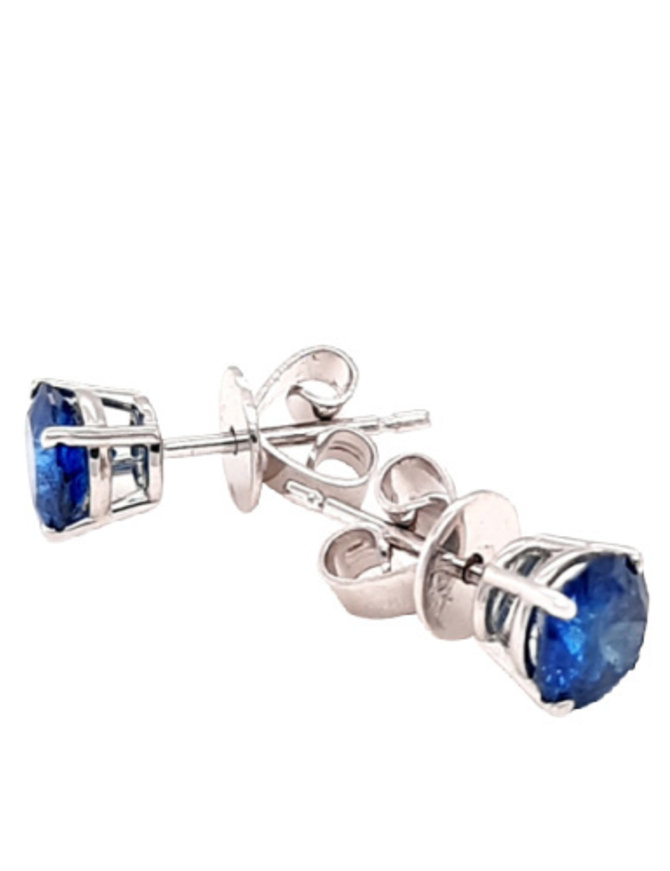 Blue diamond (0.31 ctw) 4-prong stud earrings, 14k white gold