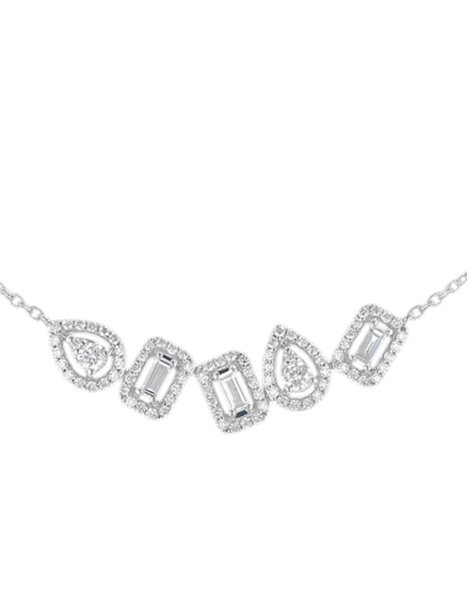 Diamond(0.55ctw) mixed shape bar necklace, 14k white gold