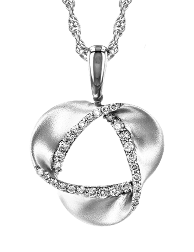 Diamond (0.20ctw) ribbon pendant with chain 14k white gold 4.5 gr
