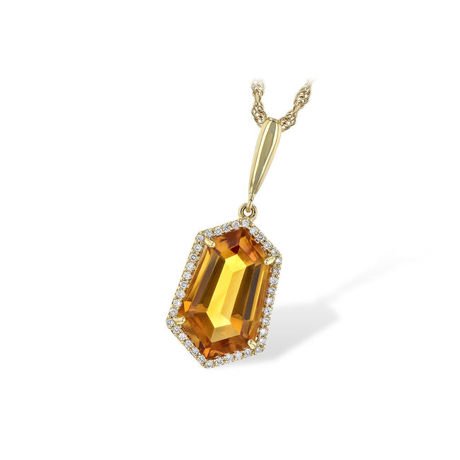 Citrine (3.66 ct) & diamond (0.14 ctw) pendant, 14k yellow gold
