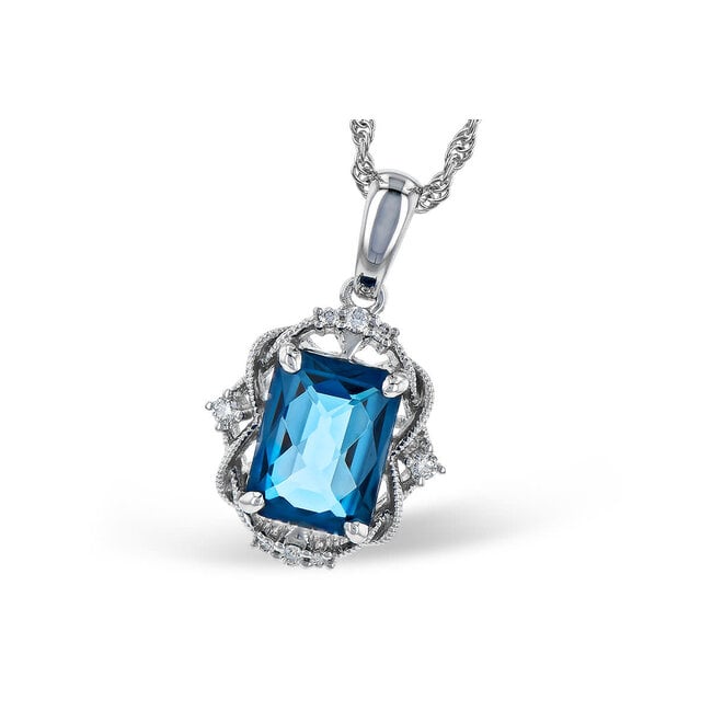 London blue topaz (1.68ct) & diamond (0.15 ctw) pendant, 14k white gold