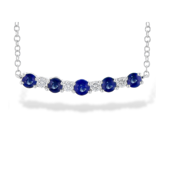 Sapphire & diamond bar necklace, 14k white gold