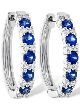 Blue Sapphire Hoop Earrings with Diamond