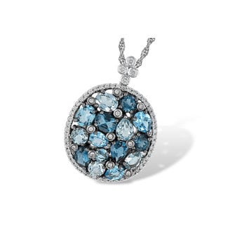 Blue topaz (3.12 ctw) & diamond (0.29 ctw) pendant, 14k white gold, chain included