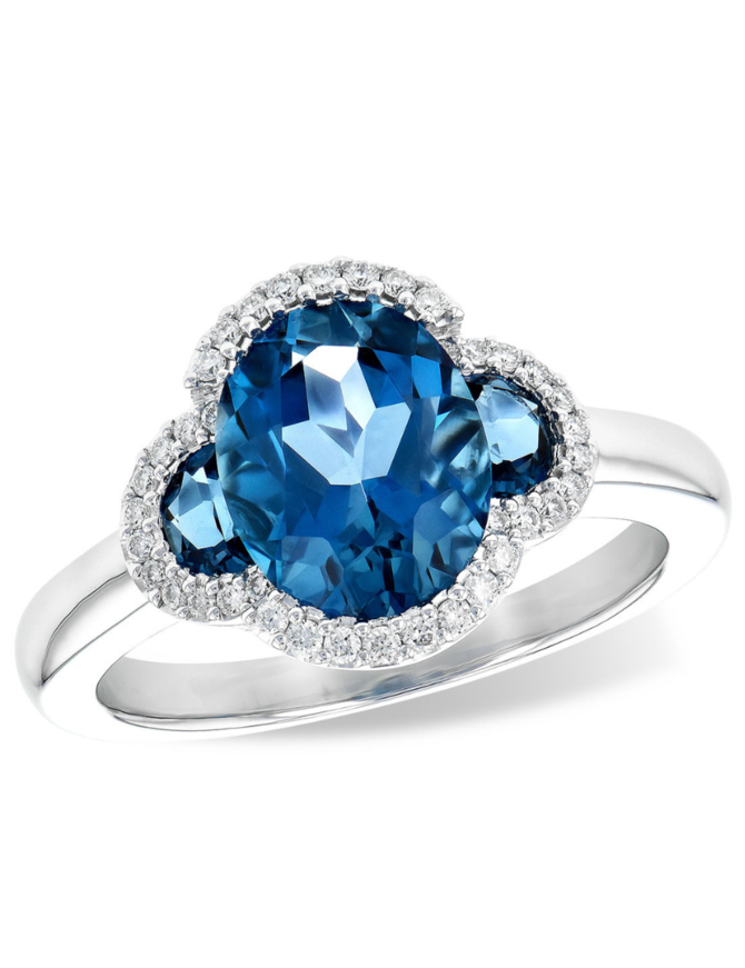 London blue topaz (3.04ctw) & diamond (0.16ctw)ring 14k white gold