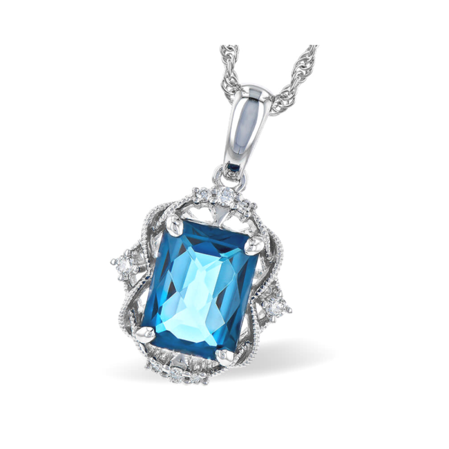 London blue topaz (1.68ct) & diamond (0.15 ctw) pendant, 14k white gold