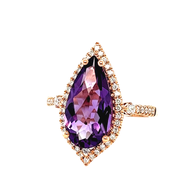 Amethyst (3.91 ct ) & diamond (0.30 ctw) vintage ring 14k rose gold