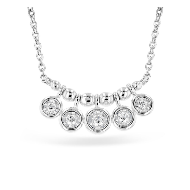 Diamond (0.09ctw) five round charms bar necklace, 14k white gold