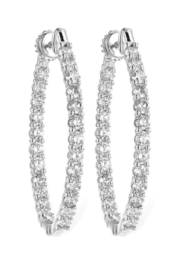 Diamond (3.00 ctw) inside/out oval hoop earrings, 14k white gold