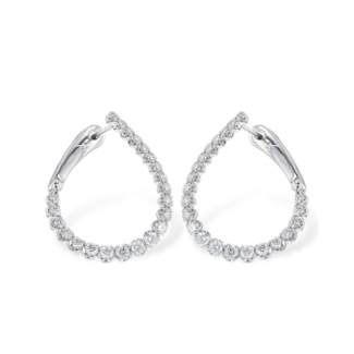 Diamond (1.50 ctw) illusion plate angled hoop earrings, 14k white gold